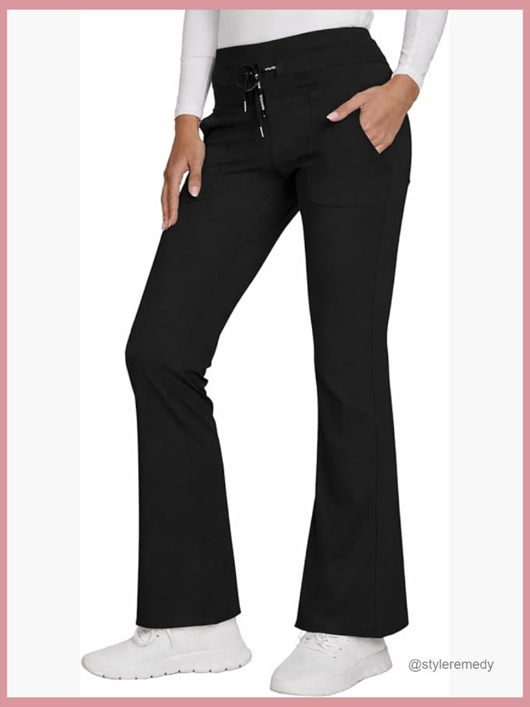 Polyester Spandex Blend Wide Leg Flare Scrub Pants